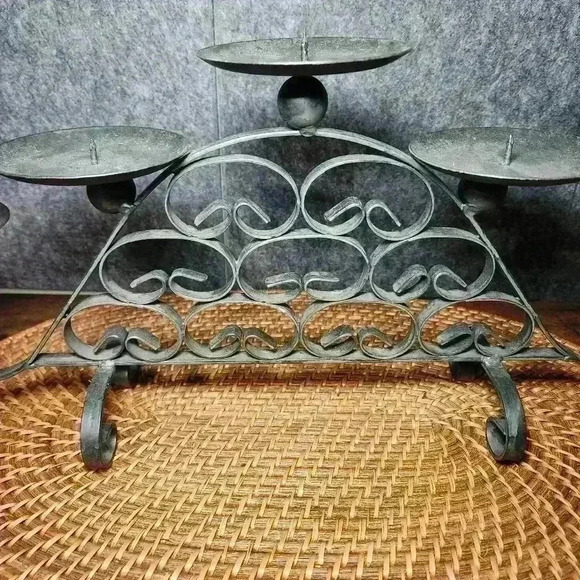 Wrought Iron 5 Candle Holder Scrolled Shape 8.5" Height x 20" Length - Picture 2 of 9